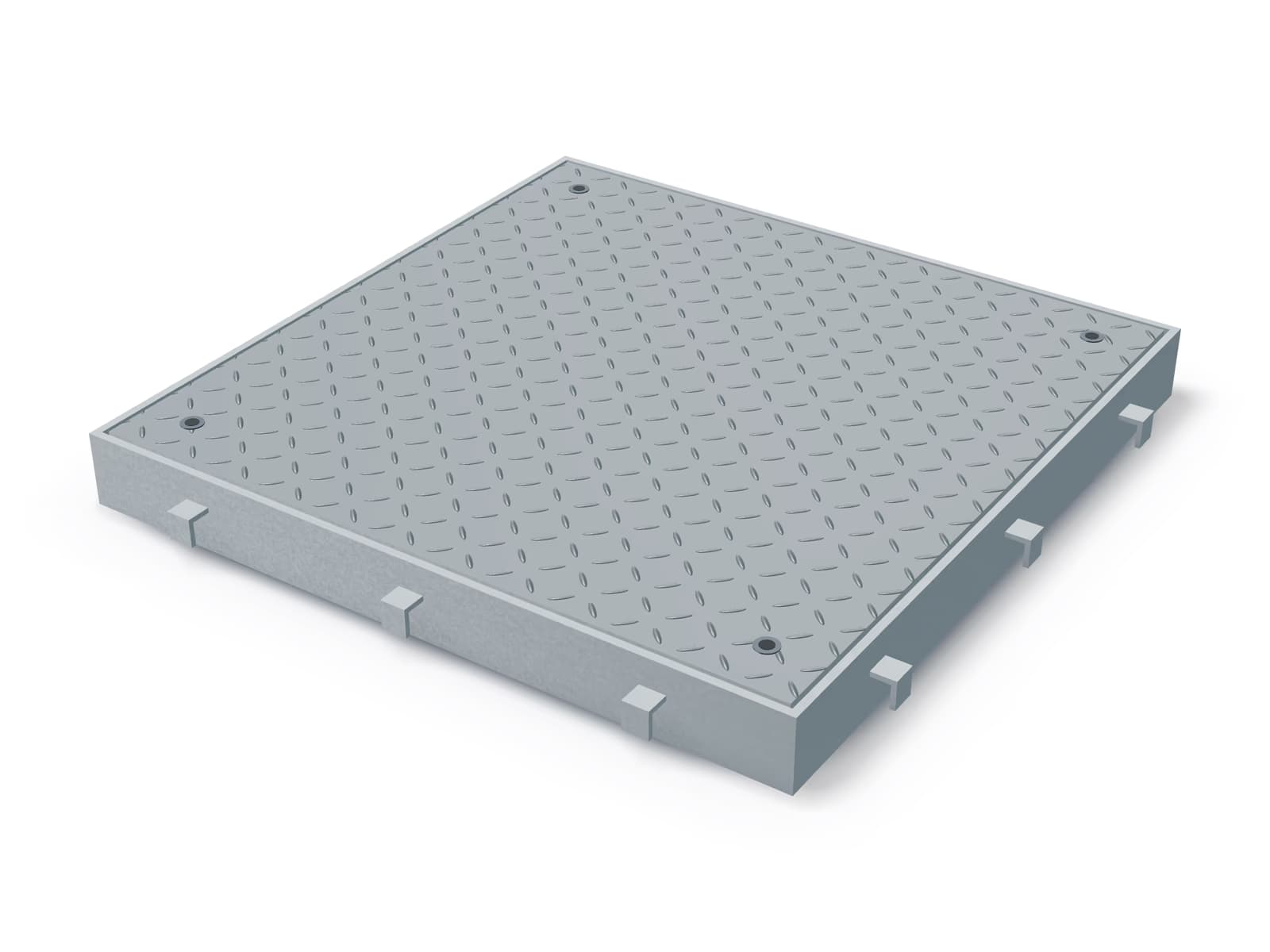 Capac cu tablă striată, oțel galvanizat, cuvă 60 mm, vedere 3/4